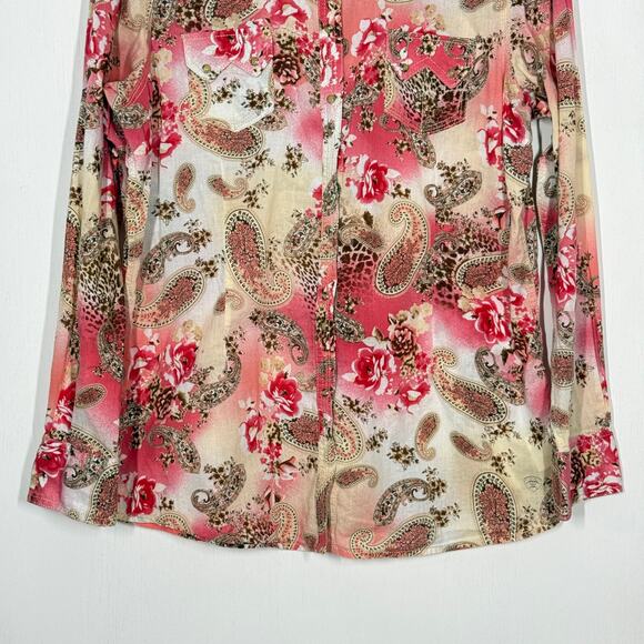 Ariat Floral Paisley Pearl Snap Button Up Shirt Sz XL Pink Western Cowgirl Rodeo - Picture 5 of 9